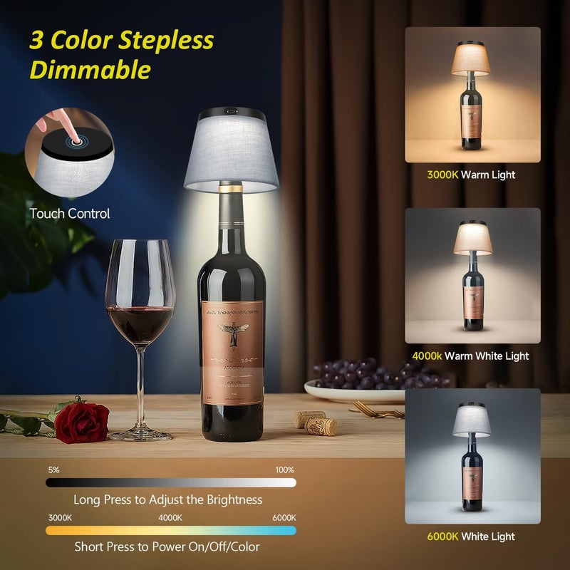 Hoide Store 2025 New Bottle Lamp - LED Bottle Lights for Liquor & Wine Bottles, Cordless Lampshade, Whiskey Bottle Top Light, Bottle Stopper Night Light Kit, Rechargeable 3-Tone Touch-Dimmable - Image 3